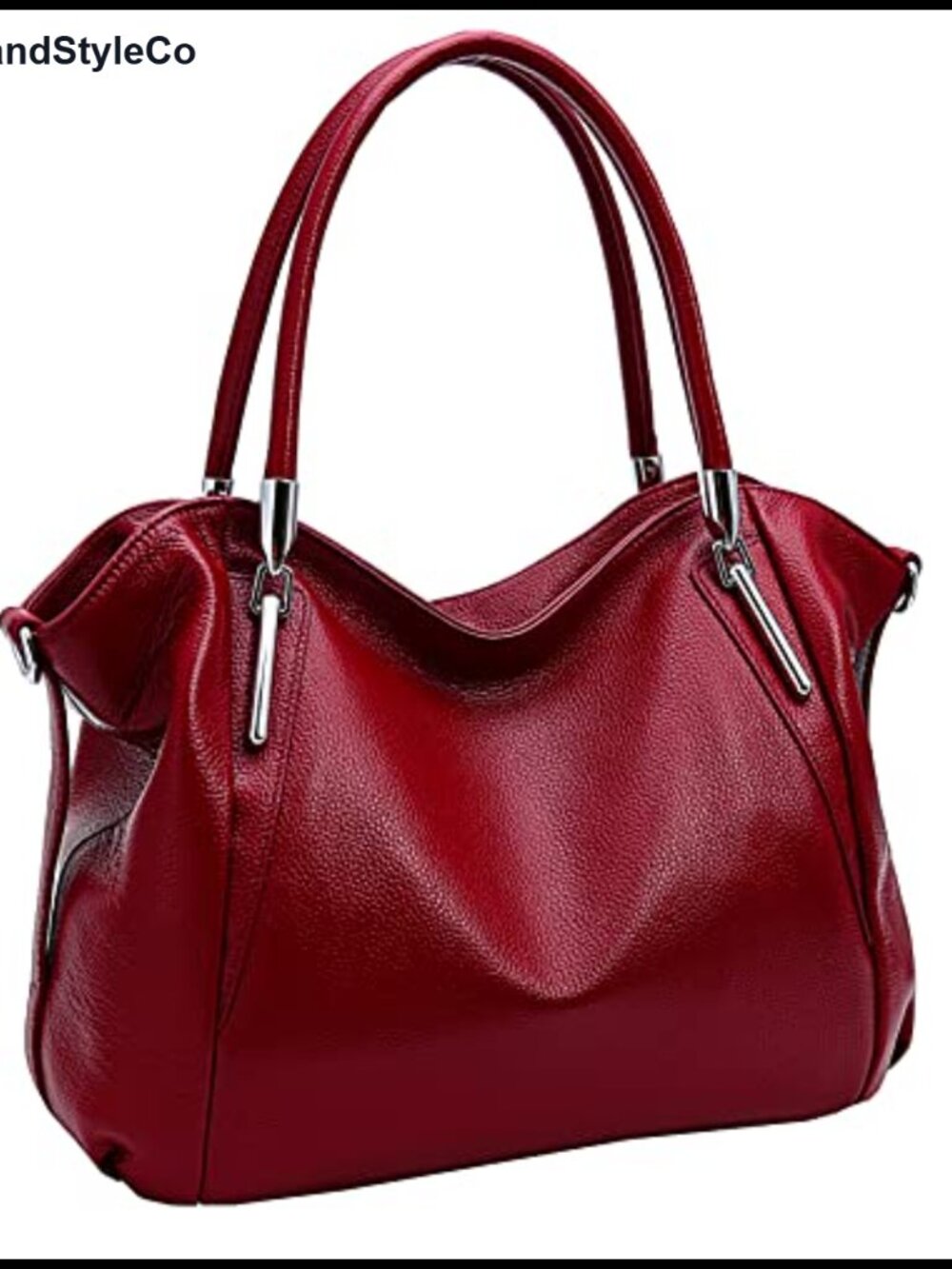 Genuine Leather Hobo Shoulder Bag with Detachable Crossbody Strap